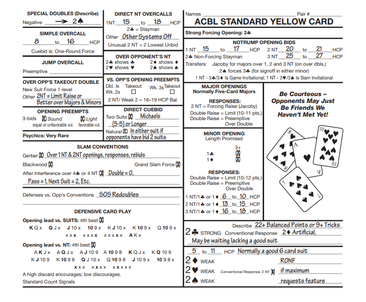 SAYC Convention Card